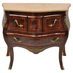 Retro French Louis XV Style Marble Top Bombe Chest Dresser Commode