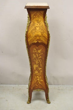 Vintage French Louis XV Style Marble Top Bombe Pedestal Statue Stand