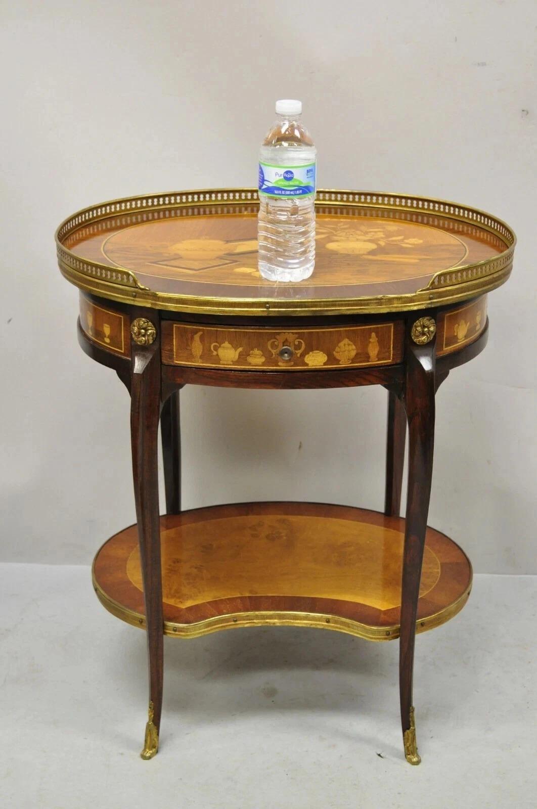 Vintage Französisch Louis XV Stil Intarsien Bronze Ormolu Oval Beistelltisch im Angebot 3