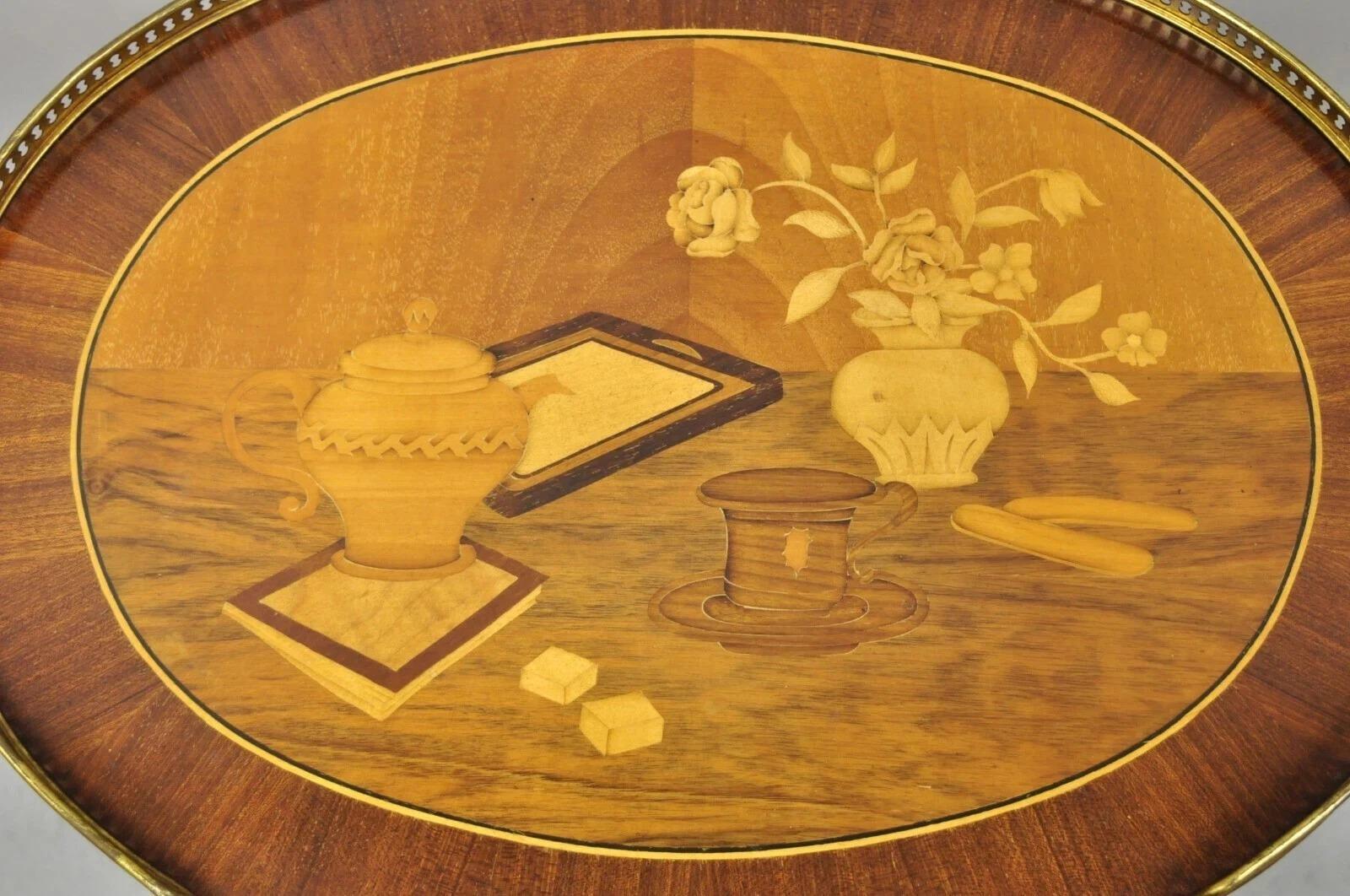 Vintage Französisch Louis XV Stil Intarsien Bronze Ormolu Oval Beistelltisch (Unbekannt) im Angebot