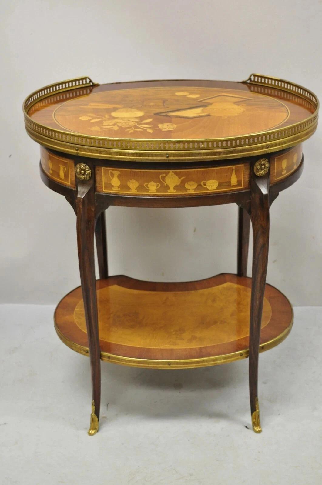 Vintage Französisch Louis XV Stil Intarsien Bronze Ormolu Oval Beistelltisch im Angebot 2