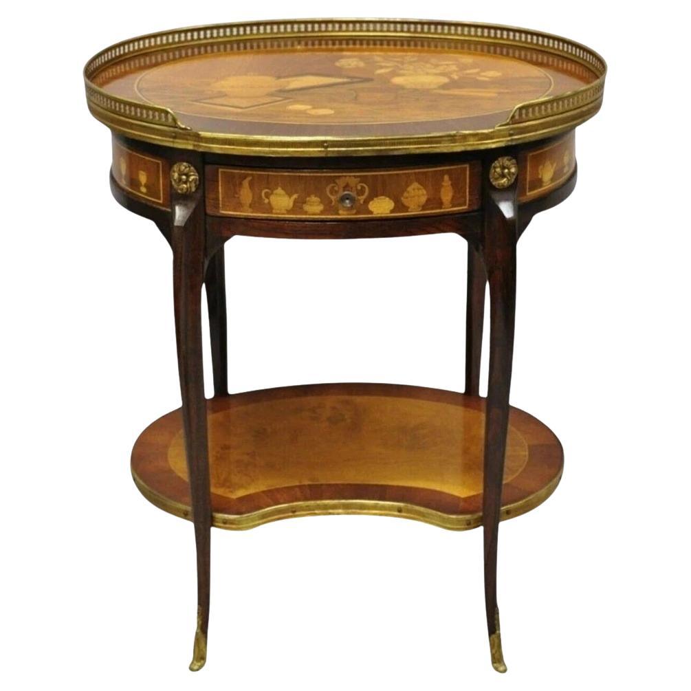 Vintage Französisch Louis XV Stil Intarsien Bronze Ormolu Oval Beistelltisch im Angebot