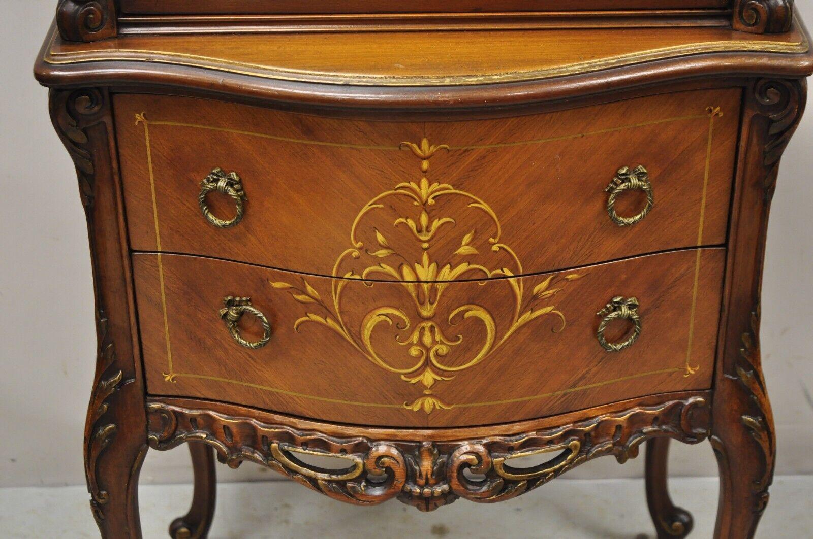 20th Century Vintage French Louis XV Style Narrow Walnut Glass Display Cabinet Curio