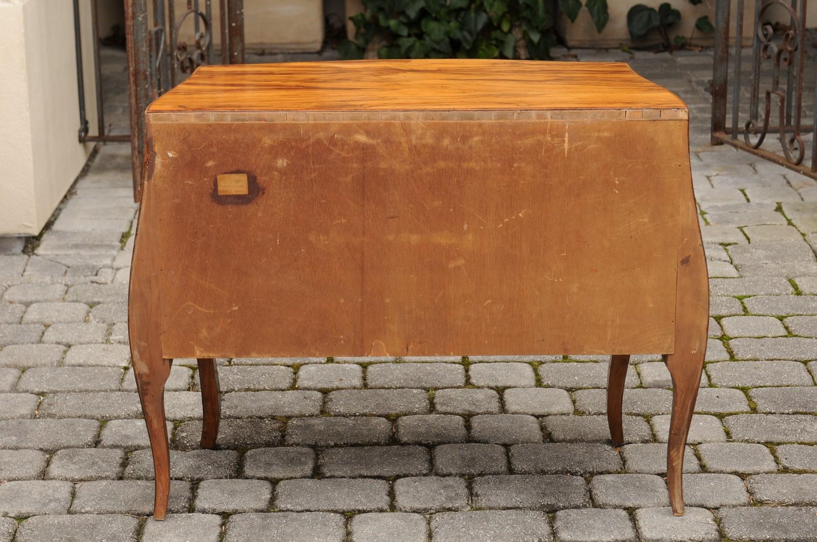Vintage French Louis XV Style Olivewood Bombé Two-Drawer Chest, circa 1950 For Sale 8