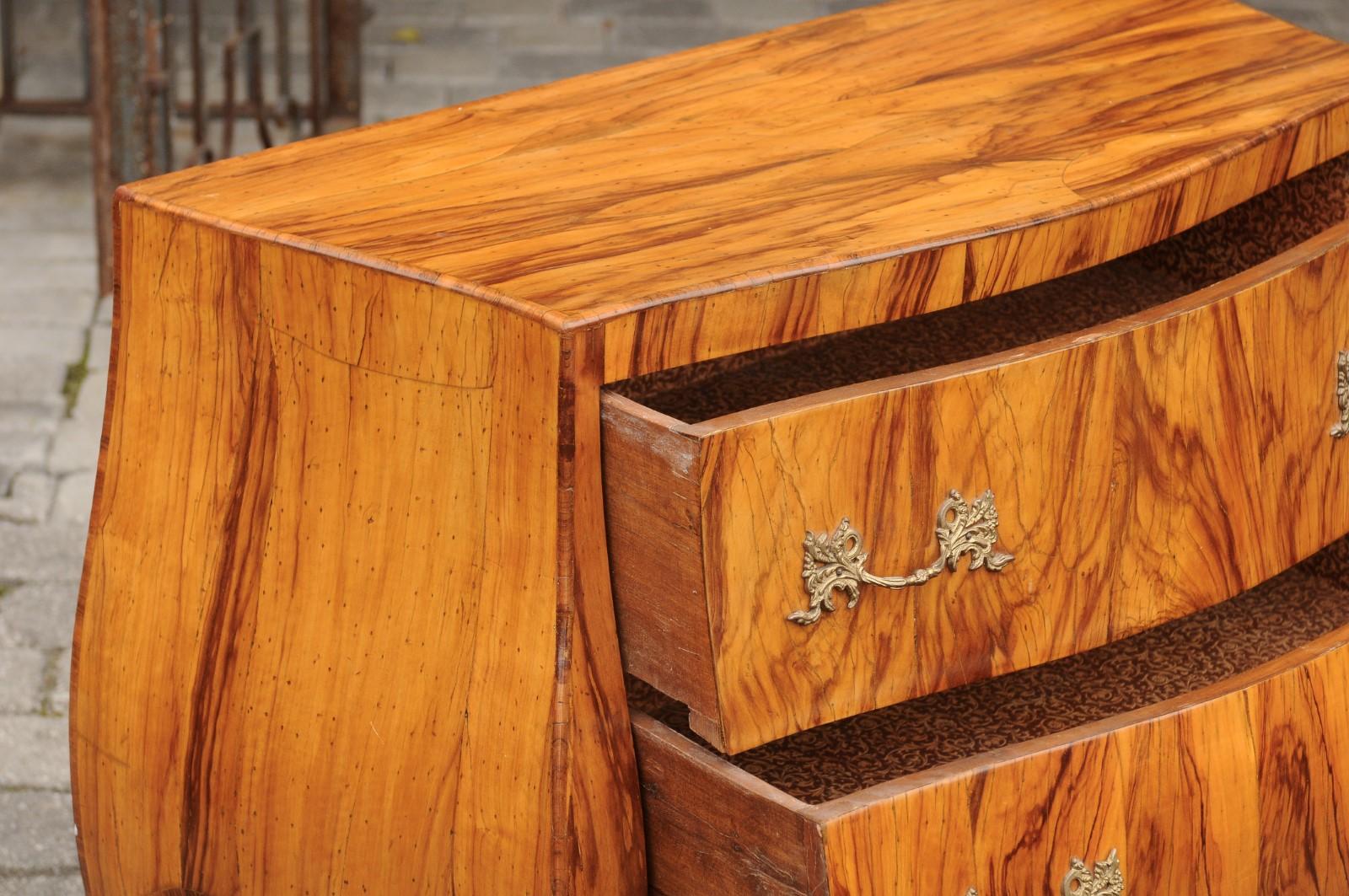Vintage French Louis XV Style Olivewood Bombé Two-Drawer Chest, circa 1950 For Sale 3