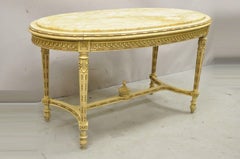 Vintage French Louis XV Style Oval Marble Top Yellow Beige Coffee Table