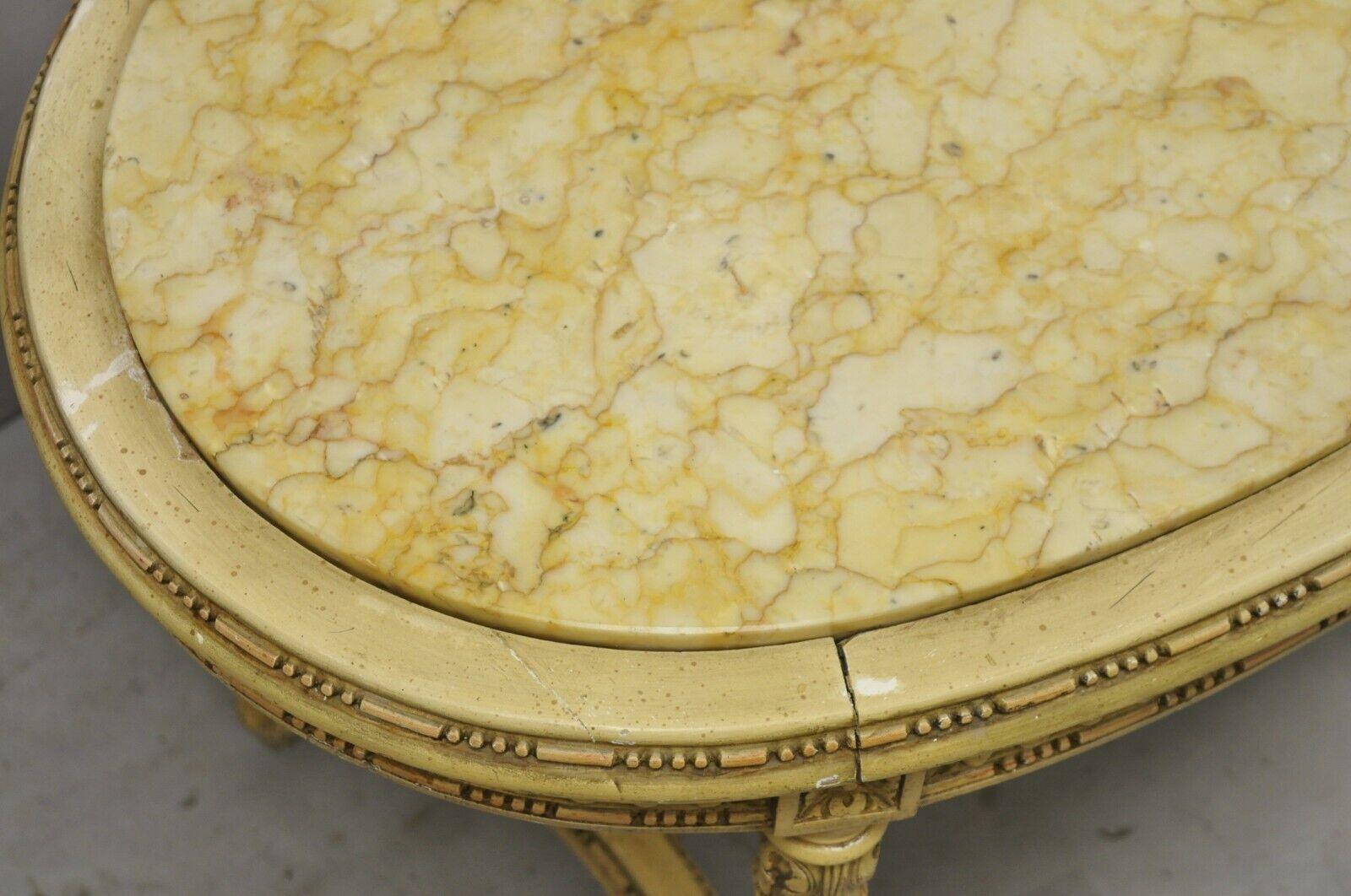 Louis XVI Vintage French Louis XV Style Oval Marble Top Yellow Beige Coffee Table