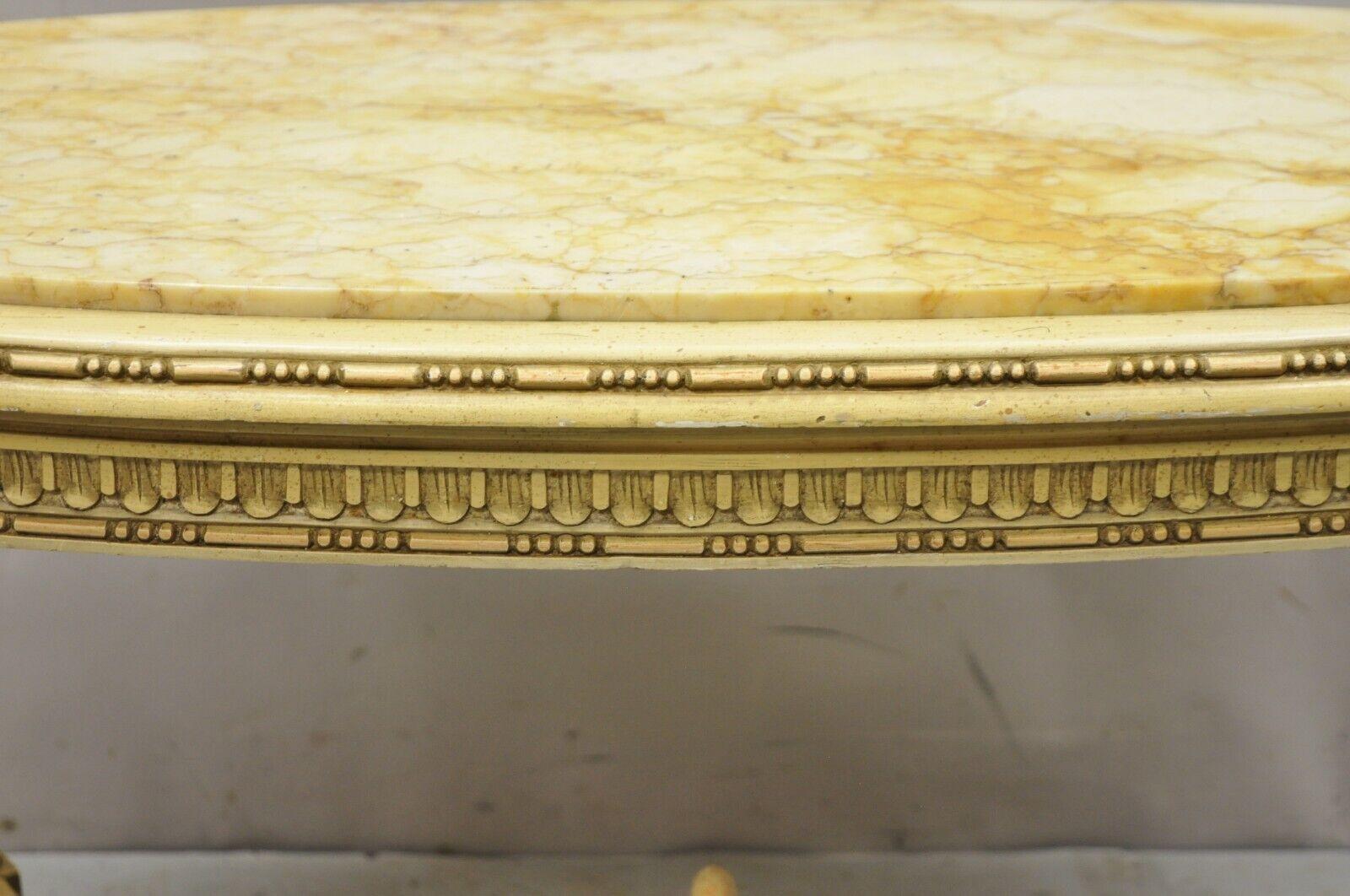 Vintage French Louis XV Style Oval Marble Top Yellow Beige Coffee Table In Good Condition In Philadelphia, PA