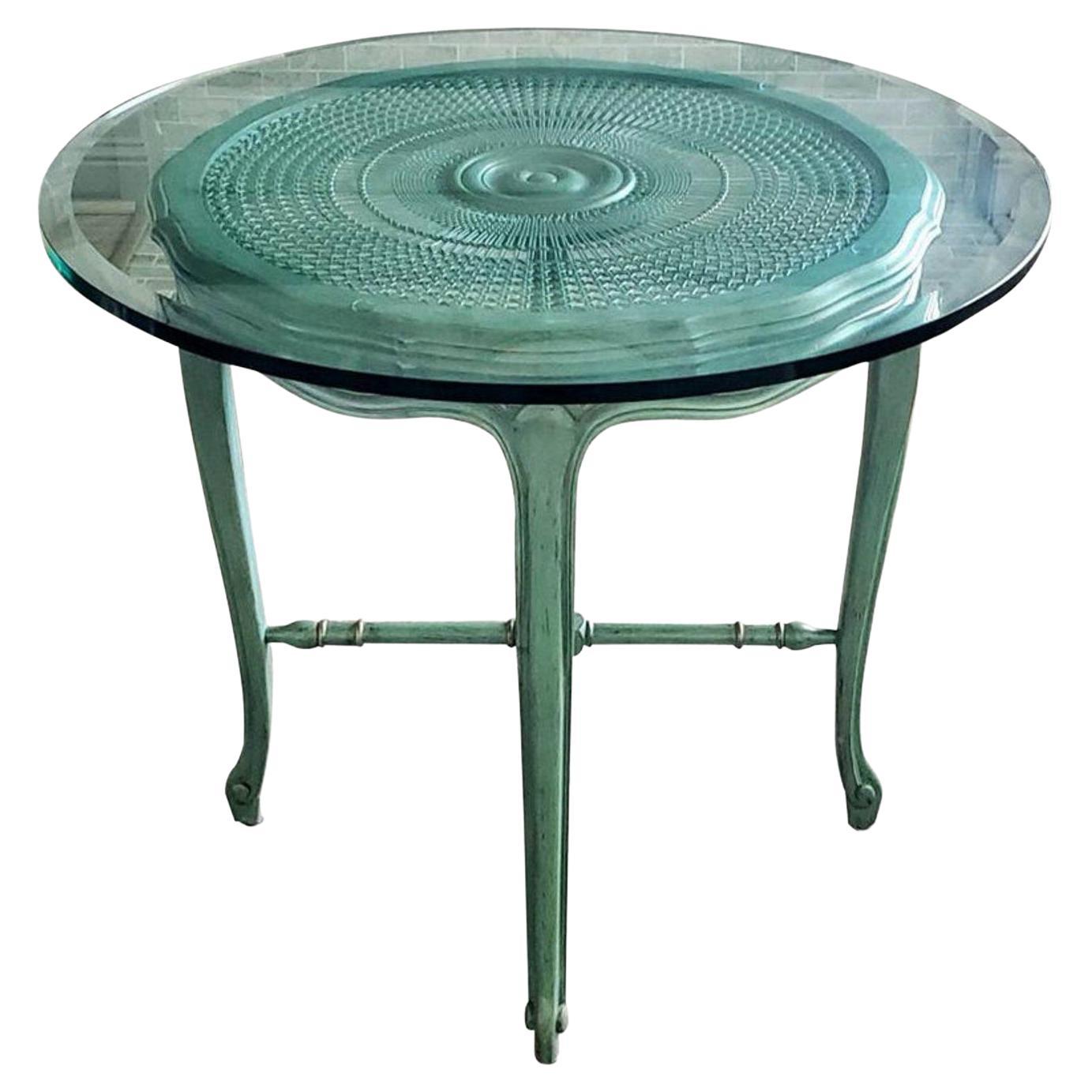 Vintage French Louis XV Style Painted Wicker Table