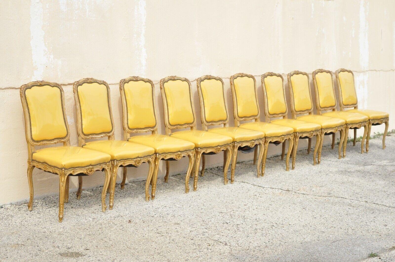 Vintage Französisch Louis XV Stil Parcel vergoldet geschnitzt Dining Side Chairs - Set von 10 im Angebot 6