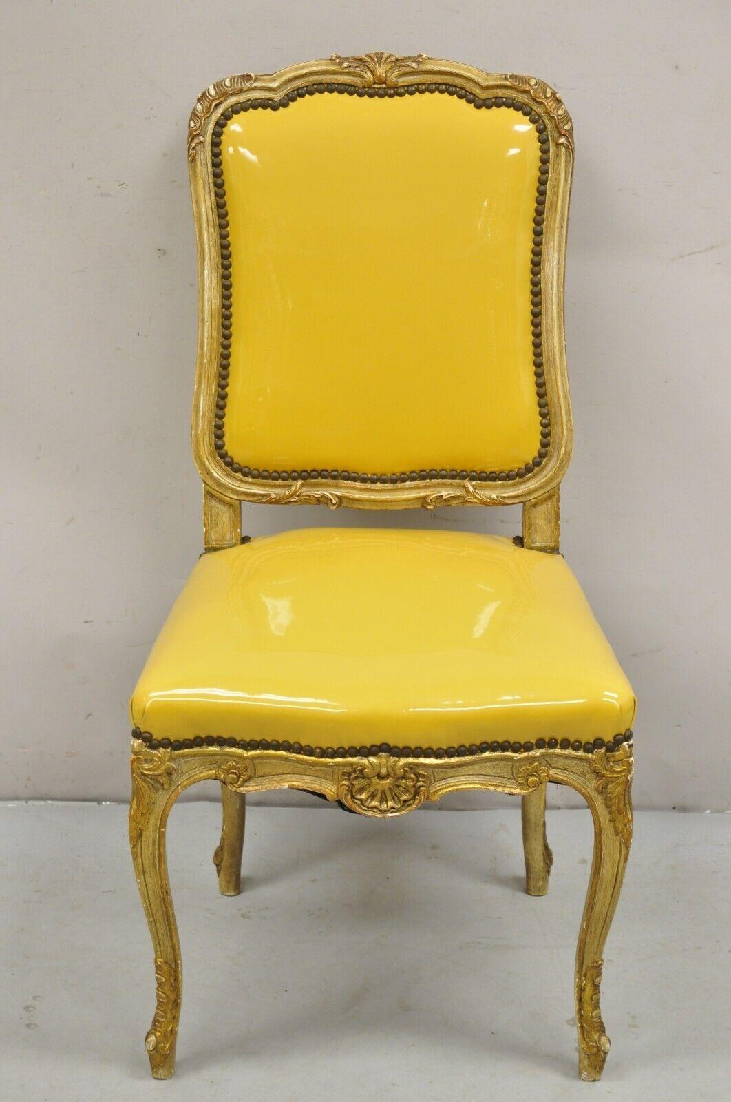 Vintage French Louis XV Style Parcel Gilt Carved Dining Side Chairs - Set of 10 In Good Condition For Sale In Philadelphia, PA
