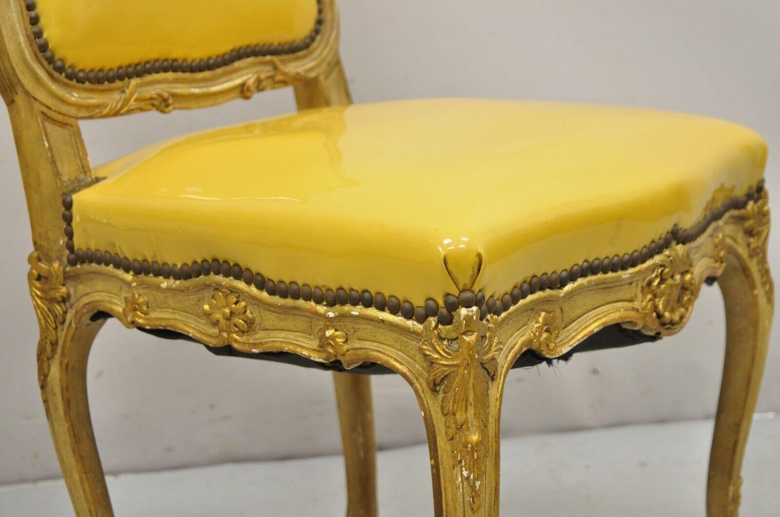 Vintage French Louis XV Style Parcel Gilt Carved Dining Side Chairs - Set of 10 For Sale 1