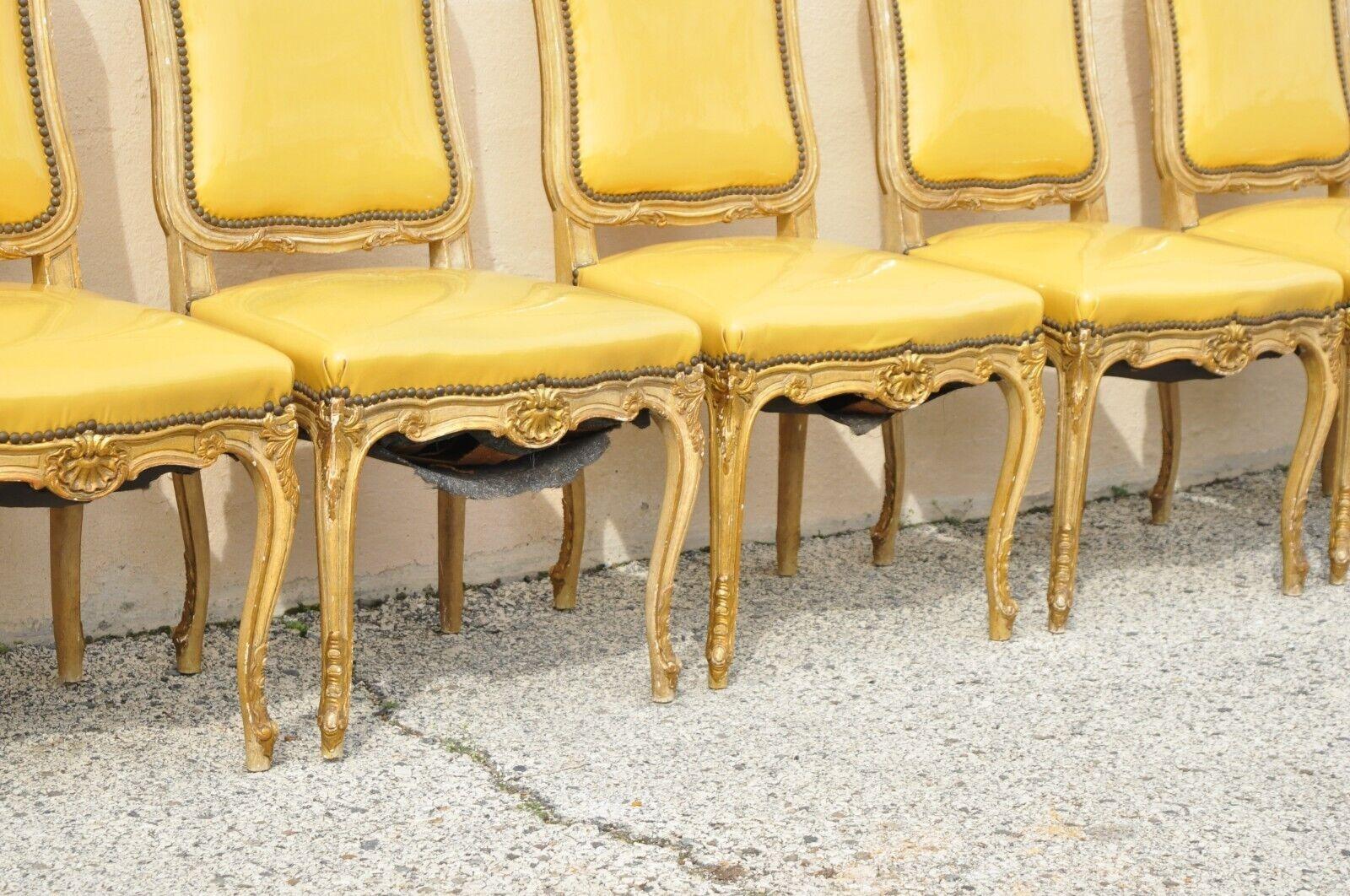 Vintage French Louis XV Style Parcel Gilt Carved Dining Side Chairs - Set of 10 For Sale 2