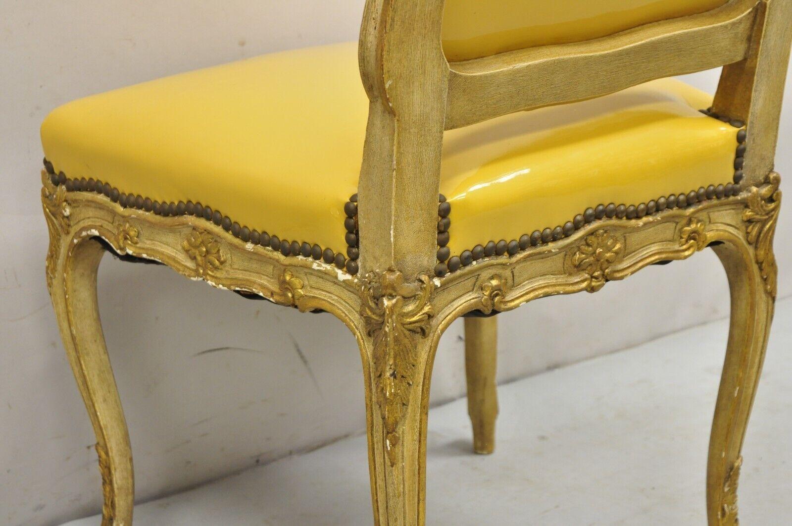 Vintage French Louis XV Style Parcel Gilt Carved Dining Side Chairs - Set of 10 For Sale 4
