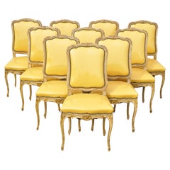 Chaises d'appoint de style Louis XV françaises sculptées et dorées, lot de 10