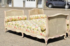 Vintage French Louis XV Style Pink & Cream Painted Cane Bed Daybeds - a Pair
