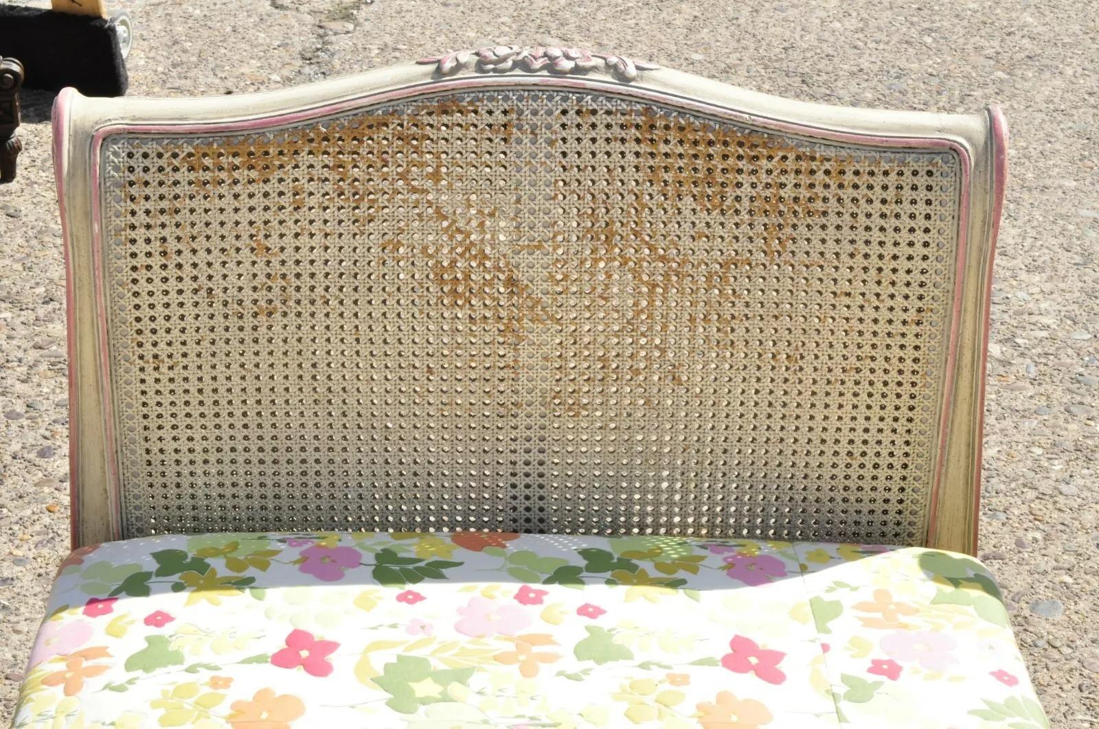 Vintage French Louis XV Style Pink & Cream Painted Cane Bed Daybeds - a Pair For Sale 3