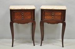 Vintage French Louis XV Style Pink Marble Top Mahogany Nighstand Table - a Pair