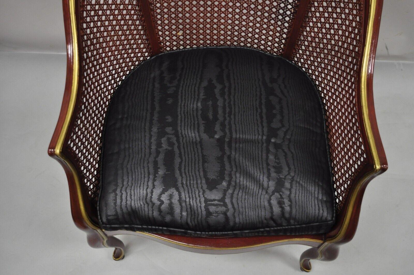 20th Century Vintage French Louis XV Style Red Lacquer Cane Bergere Lounge Chair For Sale