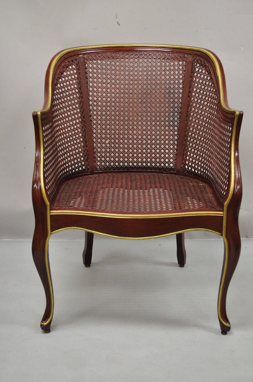 Vintage French Louis XV Style Red Lacquer Cane Bergere Lounge Chair For Sale 5