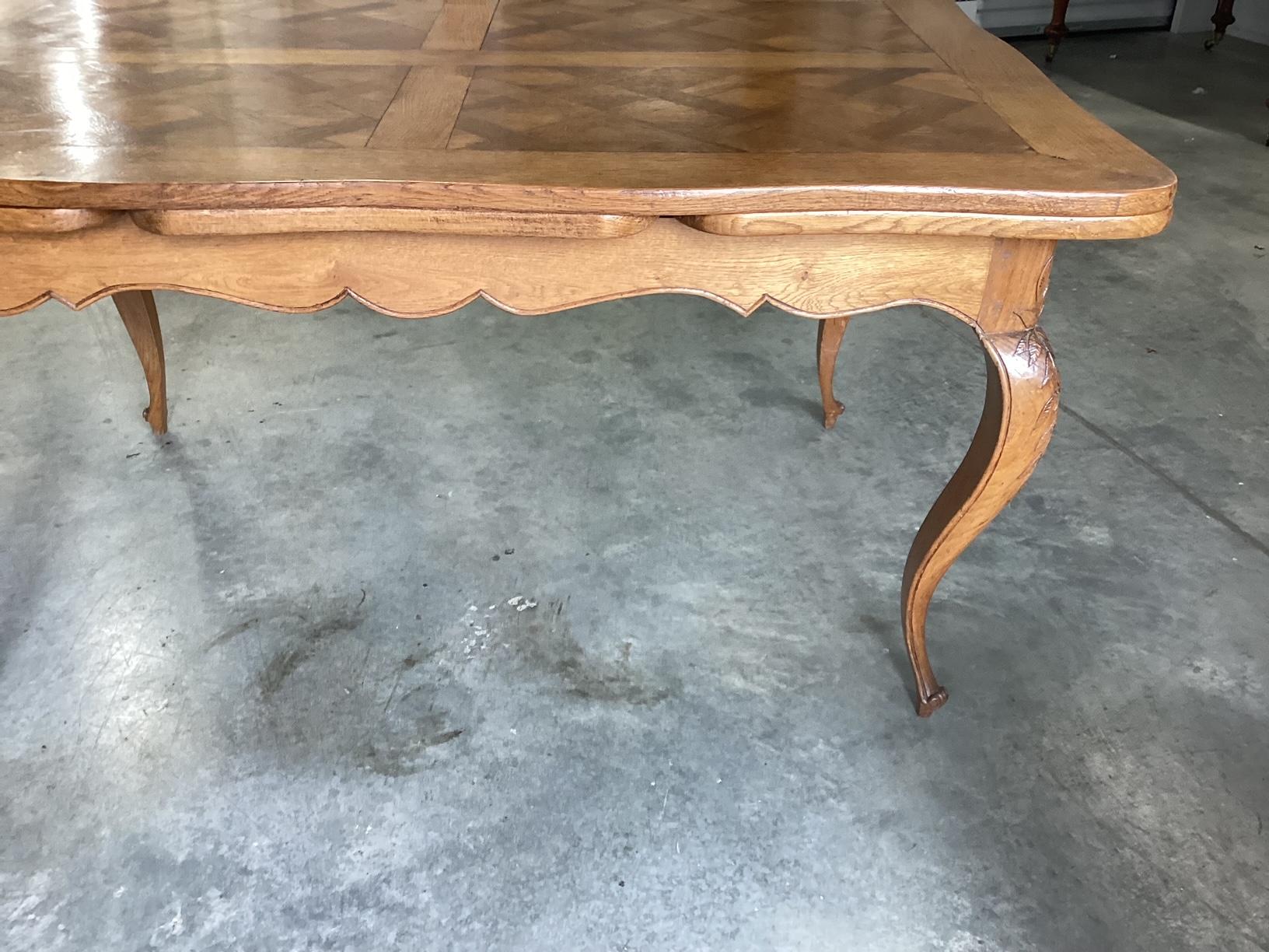 Parquetry Vintage French Louis XV Style Refectory Extendable Dining Table