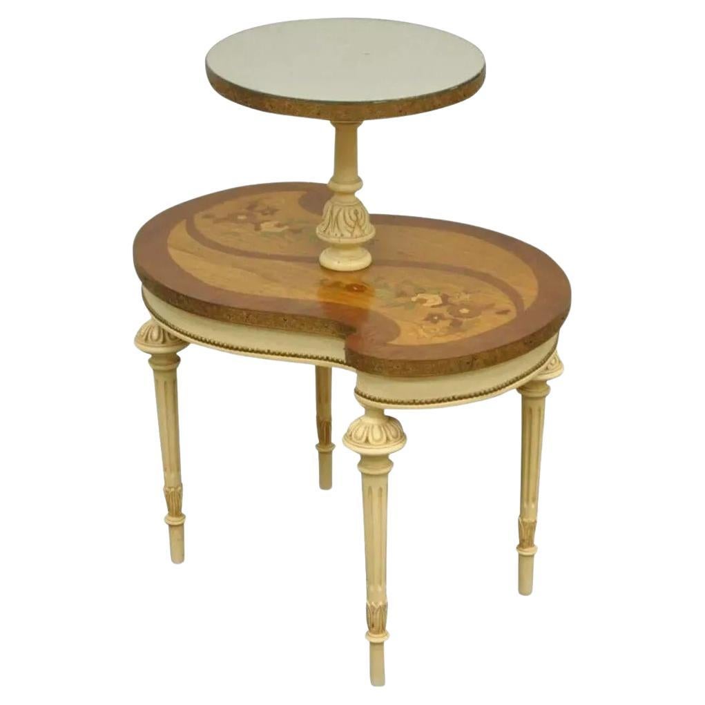 Französischer Vintage-Beistelltisch im Louis-XV-Stil aus Seidenholz mit Spiegelplatte und Intarsien