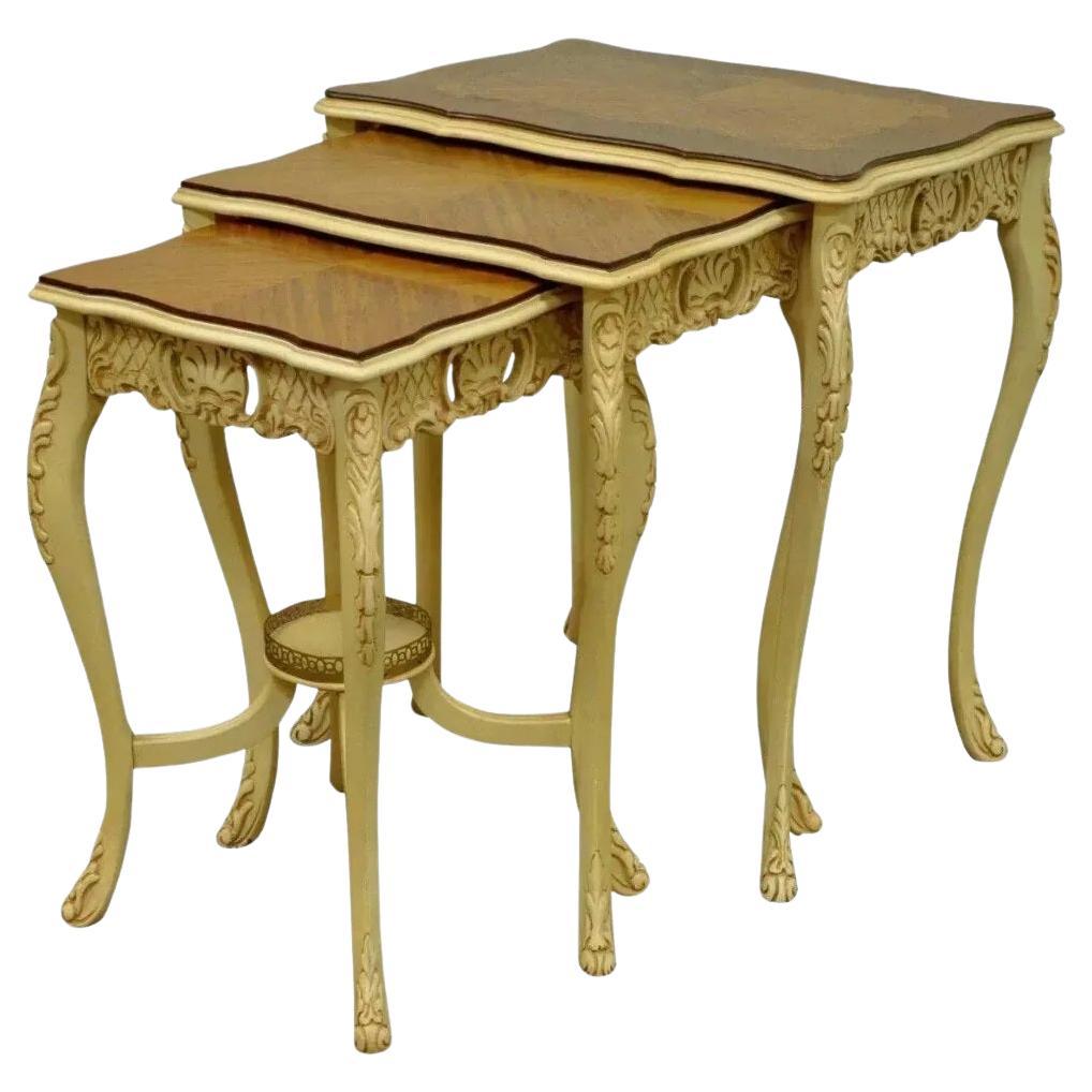 Vintage French Louis XV Style Satinwood Inlay Nesting Side Tables - Set of 3