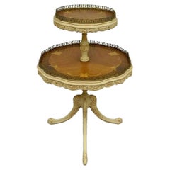 Vintage French Louis XV Style Satinwood Inlay Round 2 Tier Occasional Side Table