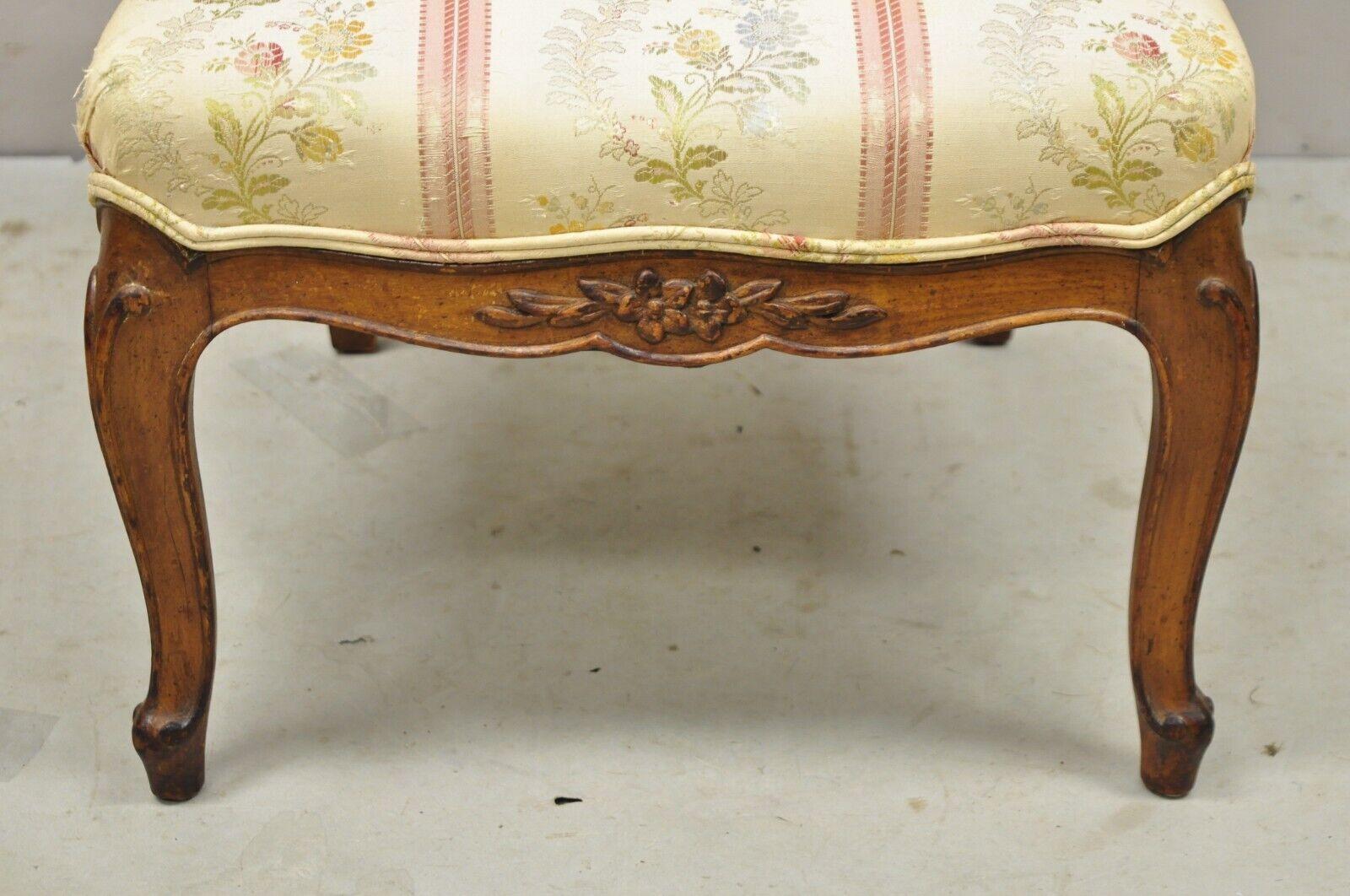 Fabric Vintage French Louis XV Style Small Boudoir Accent Side Chair w/ Pink Stripes For Sale