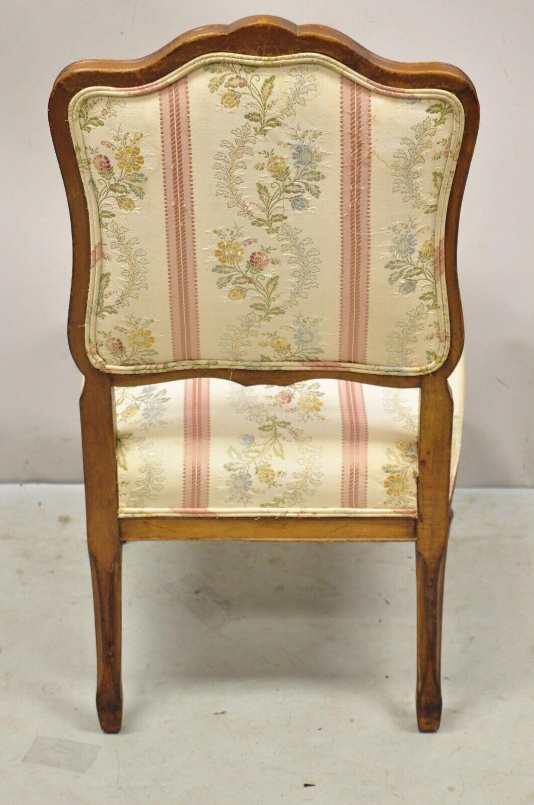 Vintage French Louis XV Style Small Boudoir Accent Side Chair w/ Pink Stripes For Sale 2