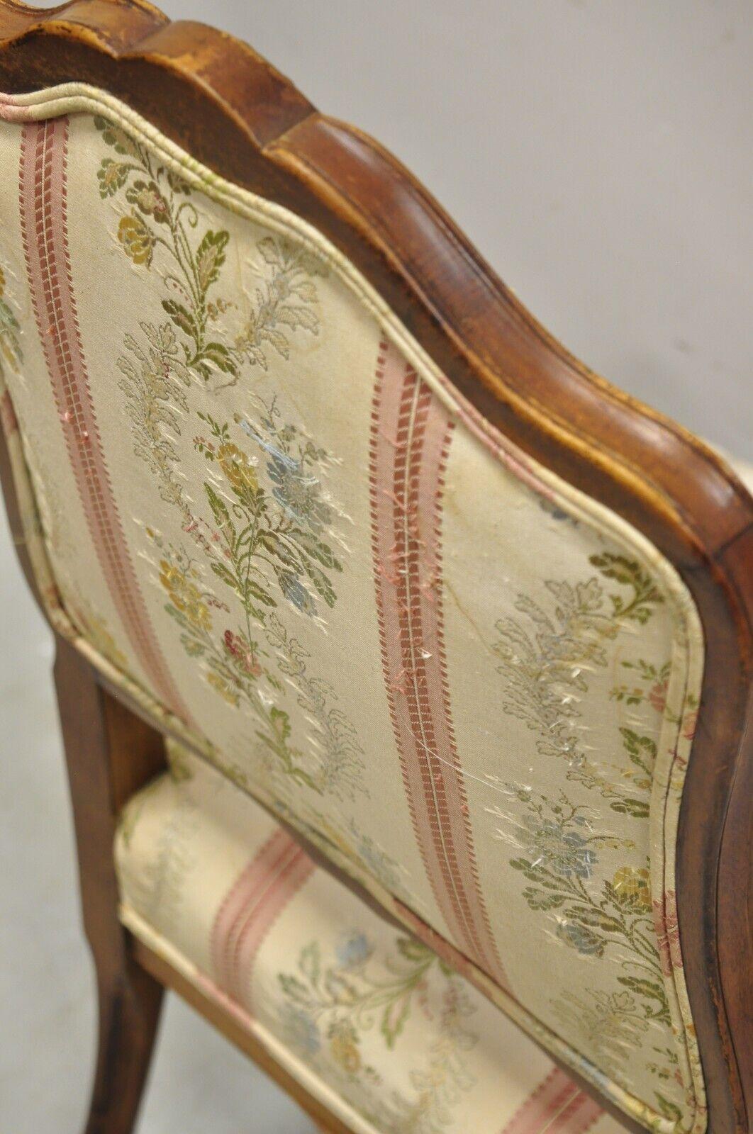 Vintage French Louis XV Style Small Boudoir Accent Side Chair w/ Pink Stripes For Sale 3