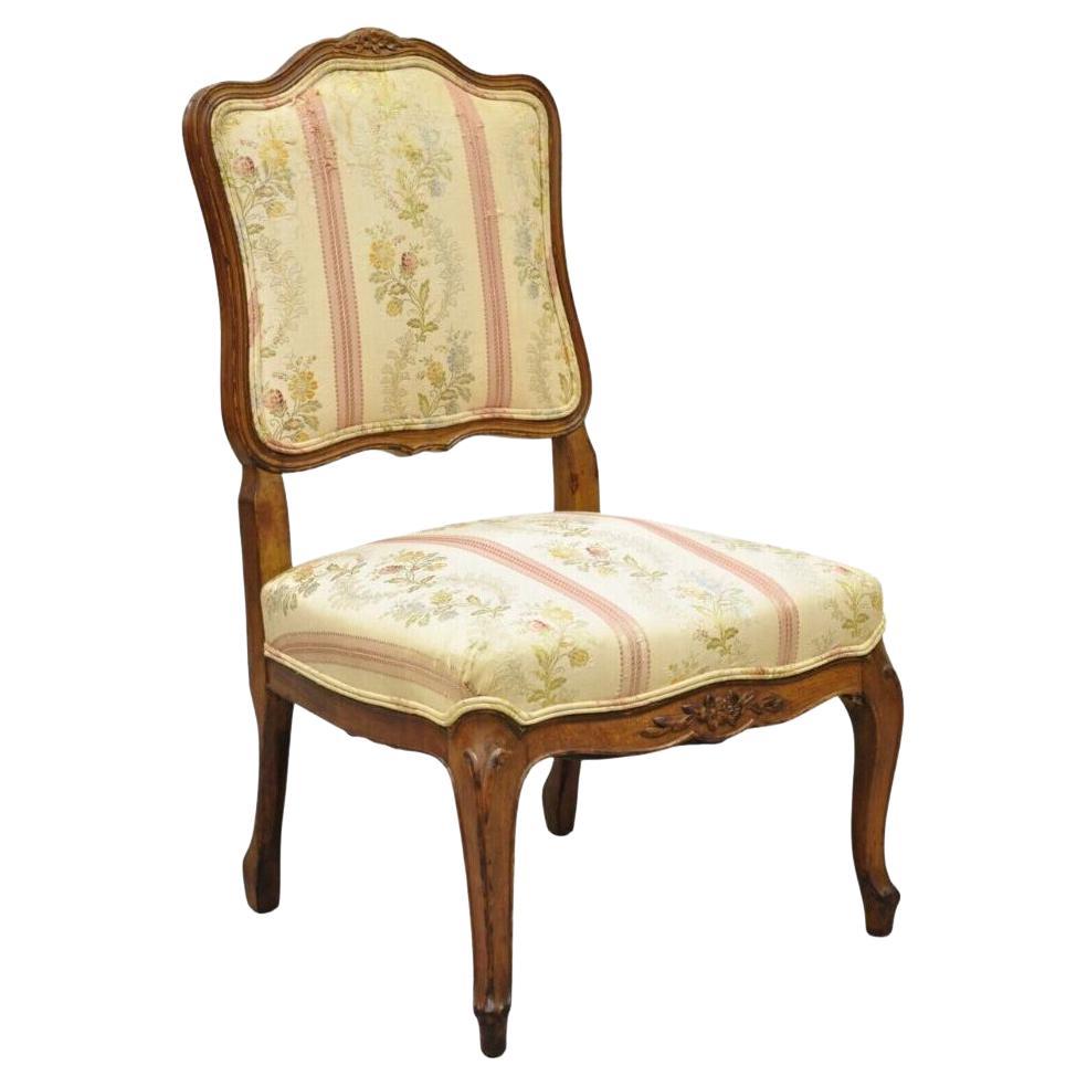 Vintage French Louis XV Style Small Boudoir Accent Side Chair w/ Pink Stripes For Sale