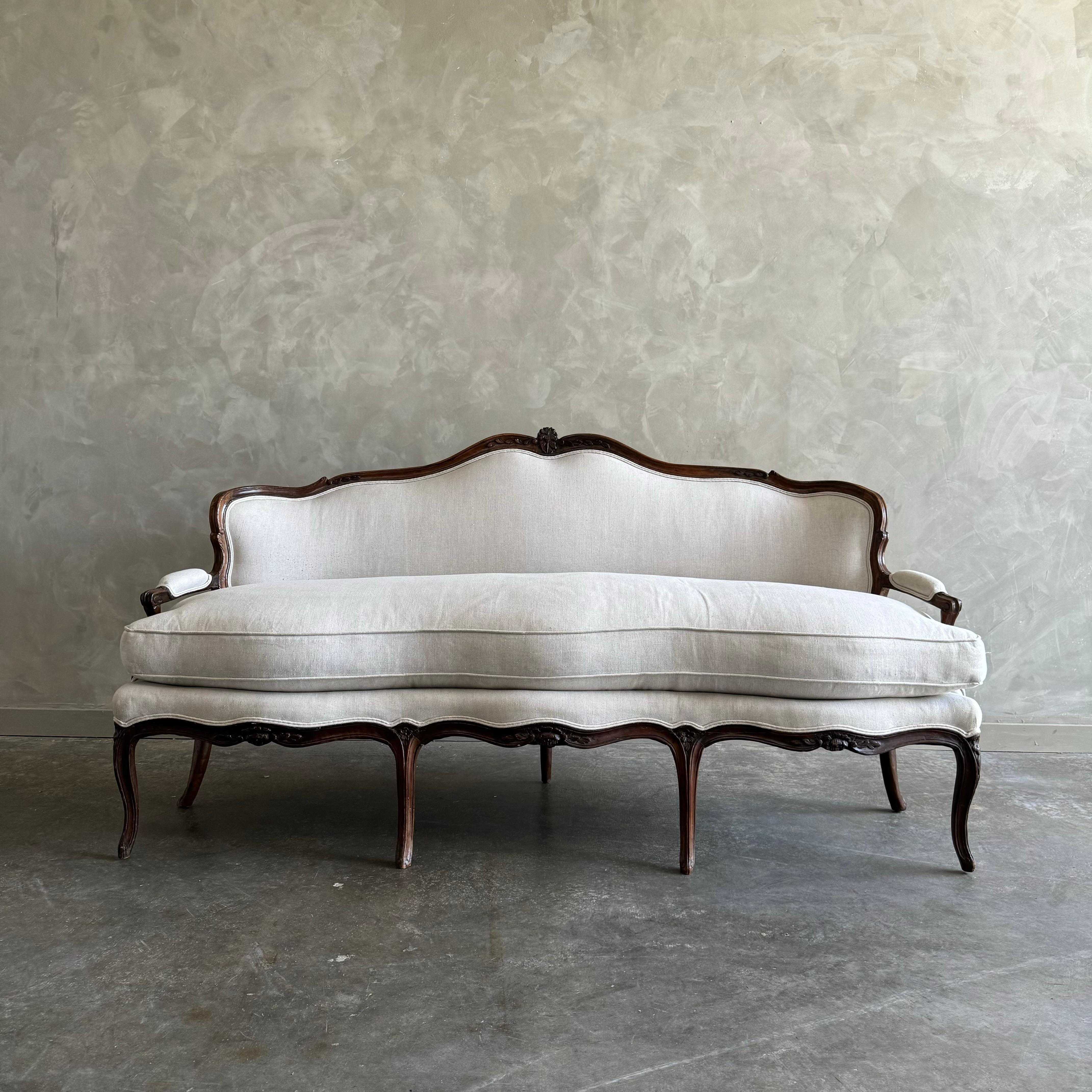 Vintage French Louis XV Style Sofa with linen upholstery 7