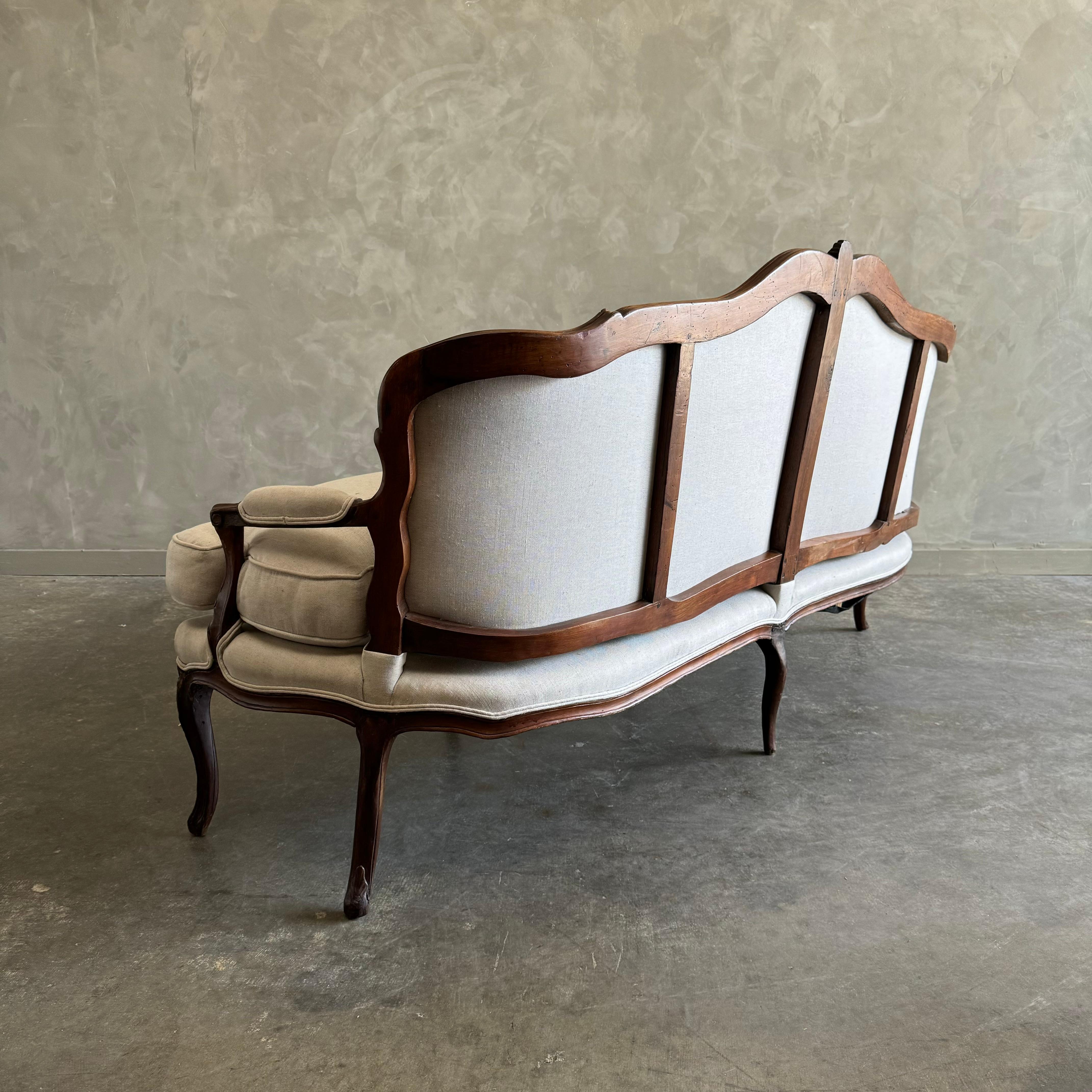 Linen Vintage French Louis XV Style Sofa with linen upholstery