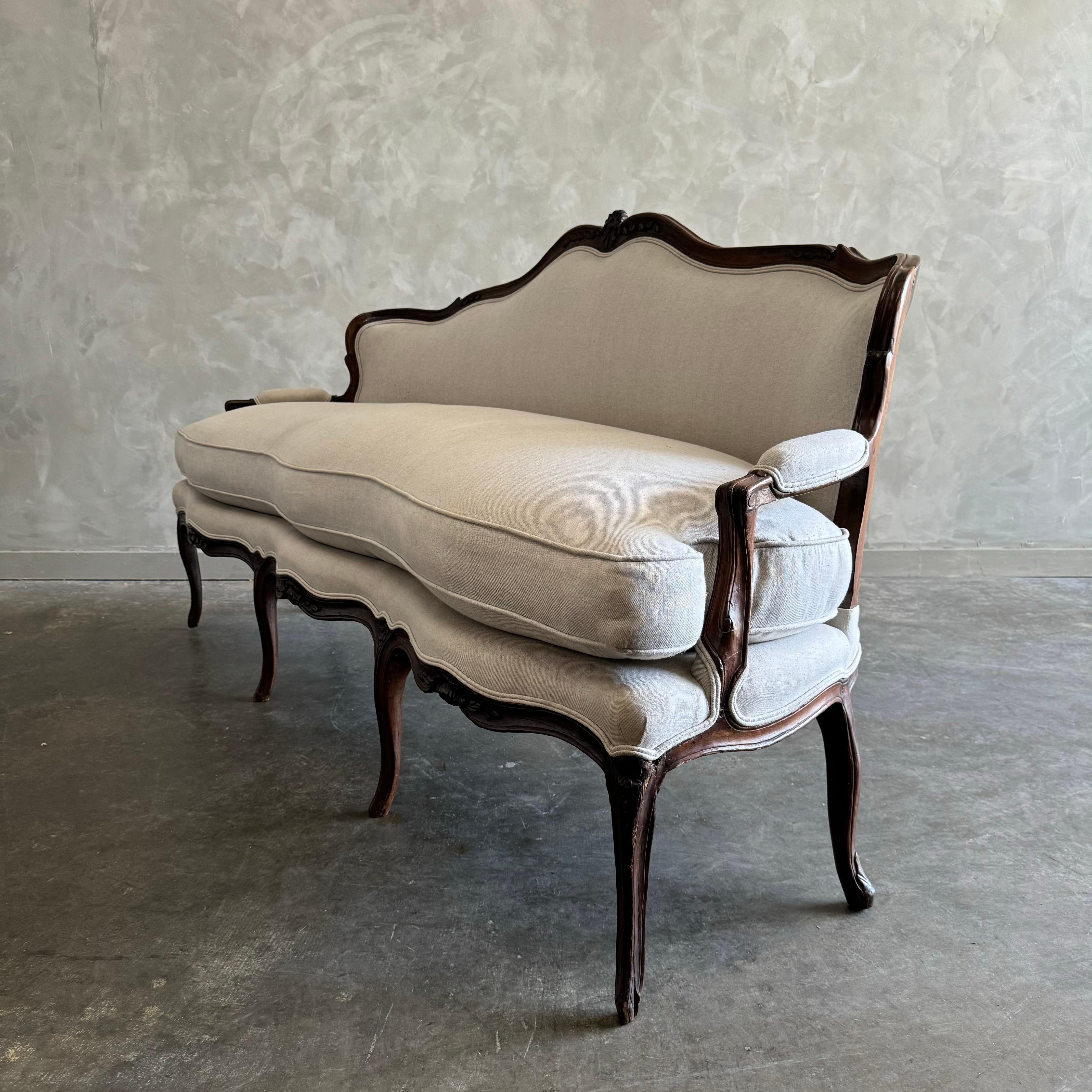Vintage French Louis XV Style Sofa with linen upholstery 2