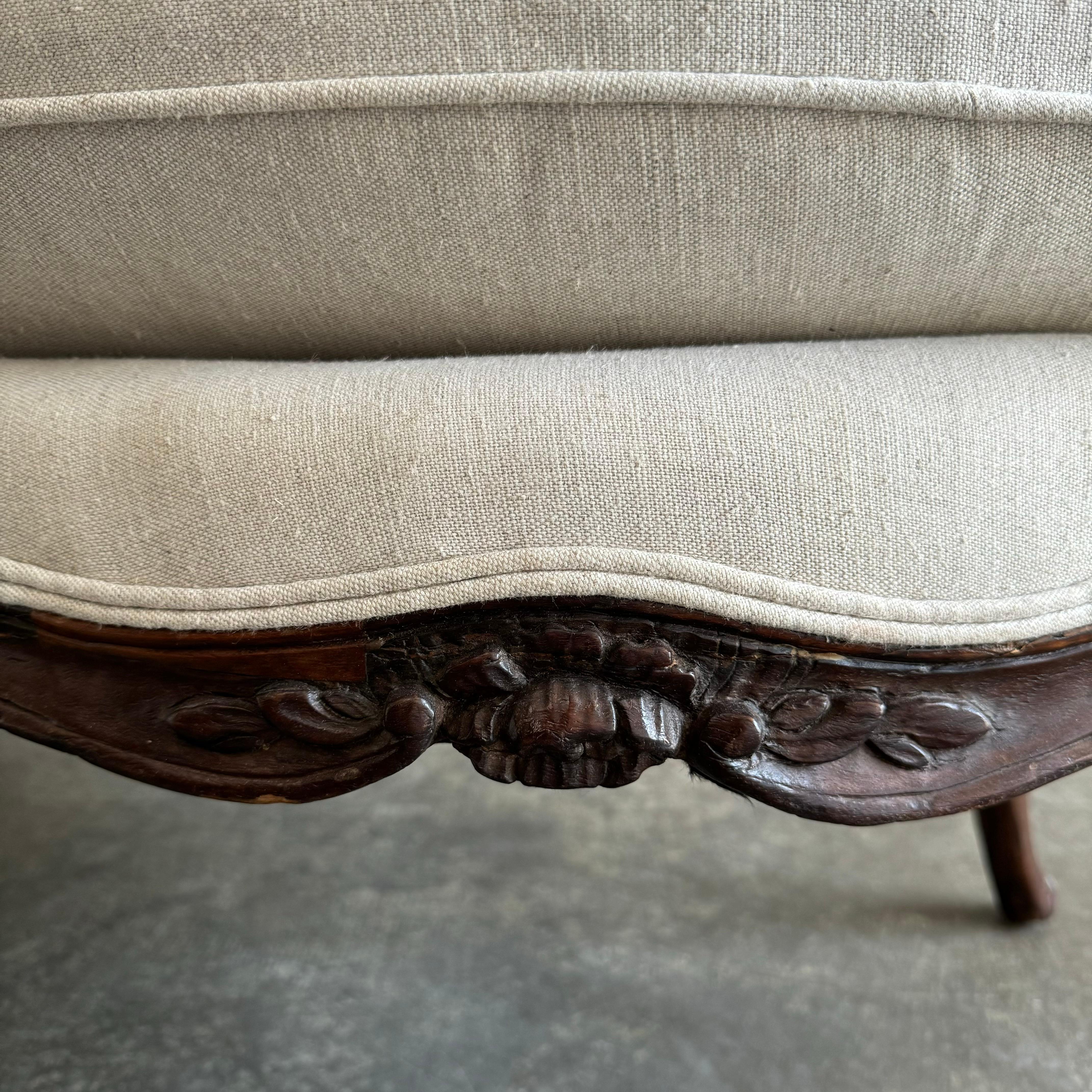 Vintage French Louis XV Style Sofa with linen upholstery 3