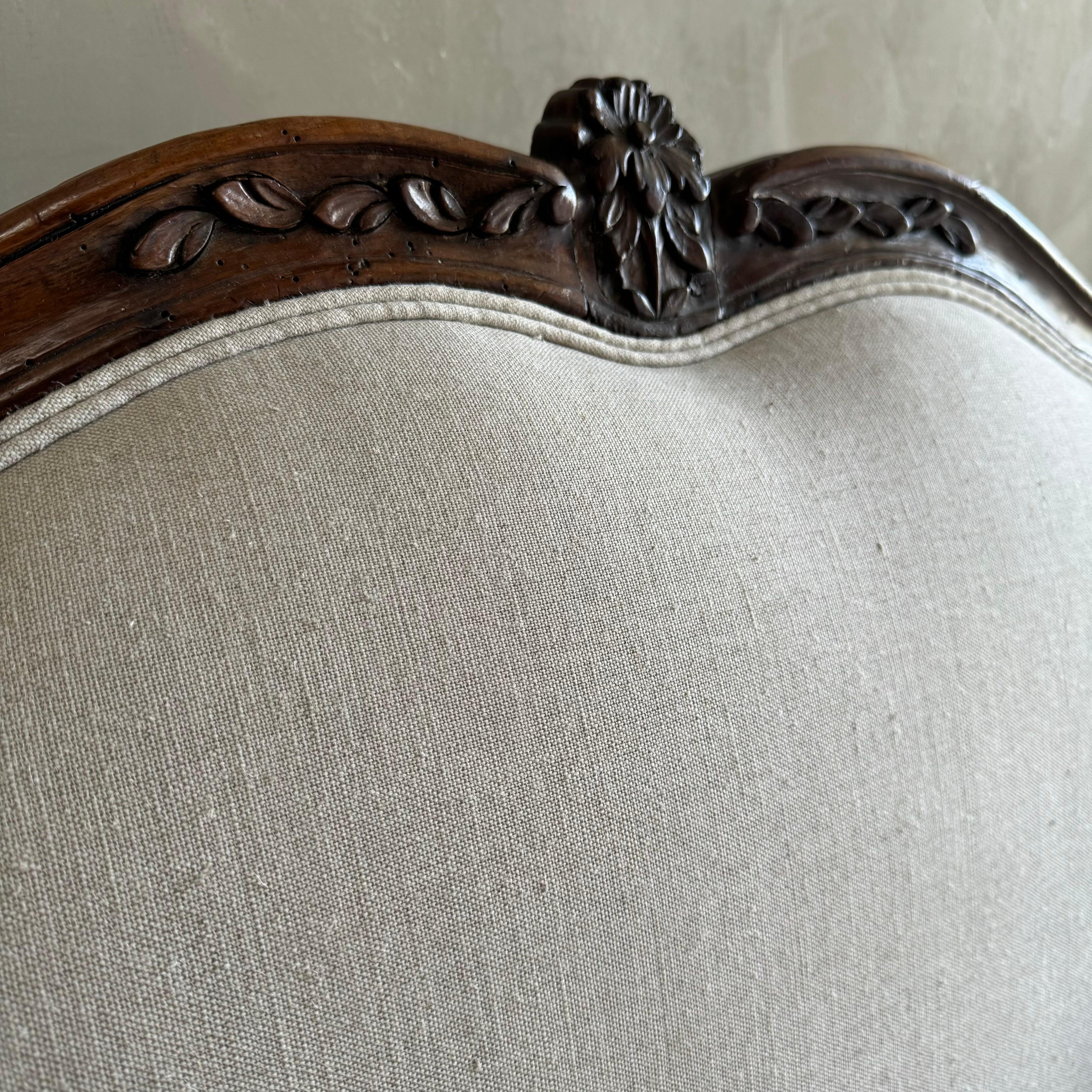 Vintage French Louis XV Style Sofa with linen upholstery 4