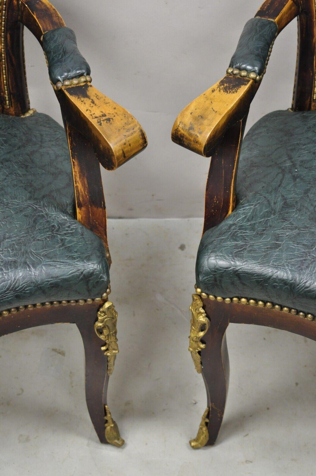 Vintage French Louis XV Style Solid Wood Bronze Ormolu Arm Chairs - a Pair For Sale 7