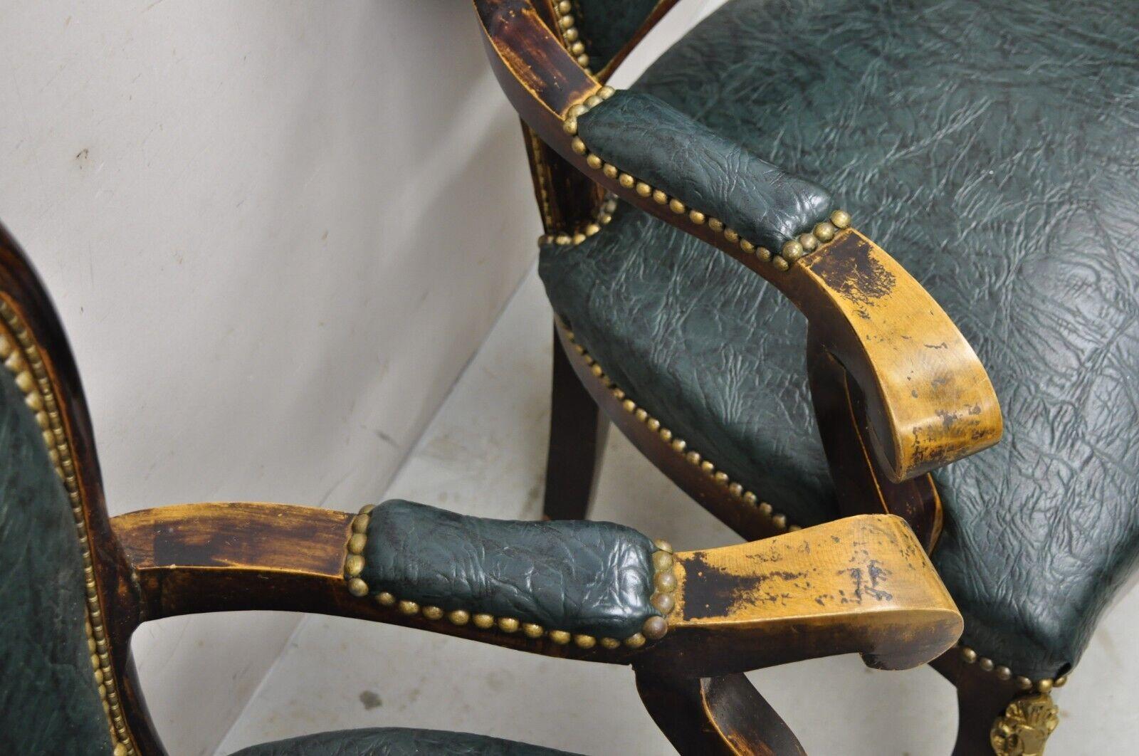Vintage French Louis XV Style Solid Wood Bronze Ormolu Arm Chairs - a Pair For Sale 3