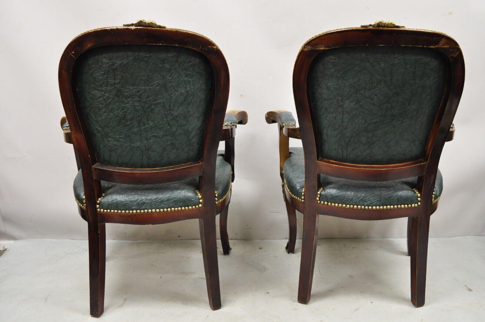 Vintage French Louis XV Style Solid Wood Bronze Ormolu Arm Chairs - a Pair For Sale 5