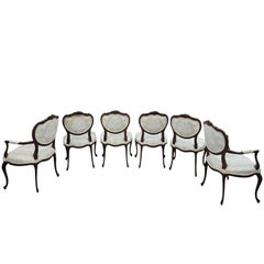 Vintage French Louis XV Style Walnut Dining Chairs – Set of 6