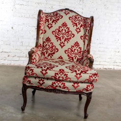 Vintage French Louis XV Style Wingback Chair Walnut with Cowtan and Tout Fabric