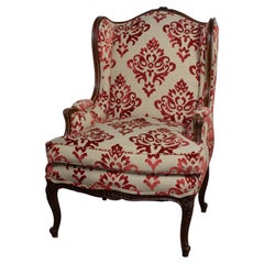 Vintage French Louis XV Style Wingback Chair Walnut with Cowtan and Tout Fabric