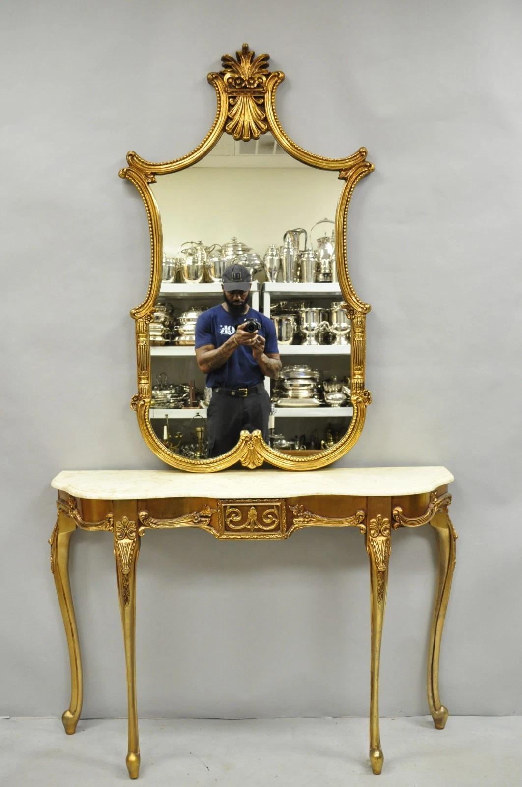 Bitte teilen Sie uns Ihre Postleitzahl mit, um ein günstigeres Angebot für den Versand innerhalb der USA anzufordern.

Vintage Französisch Louis XV viktorianischen Stil verziert Gold vergoldet Syroco Konsolentisch & Spiegel - 2 Stk. Leichte