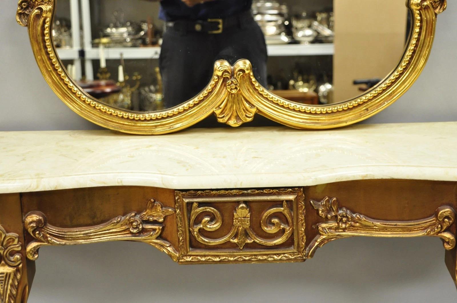Vintage Französisch Louis XV viktorianischen Stil Gold vergoldet Konsolentisch & Spiegel - 2 Pcs (20. Jahrhundert) im Angebot