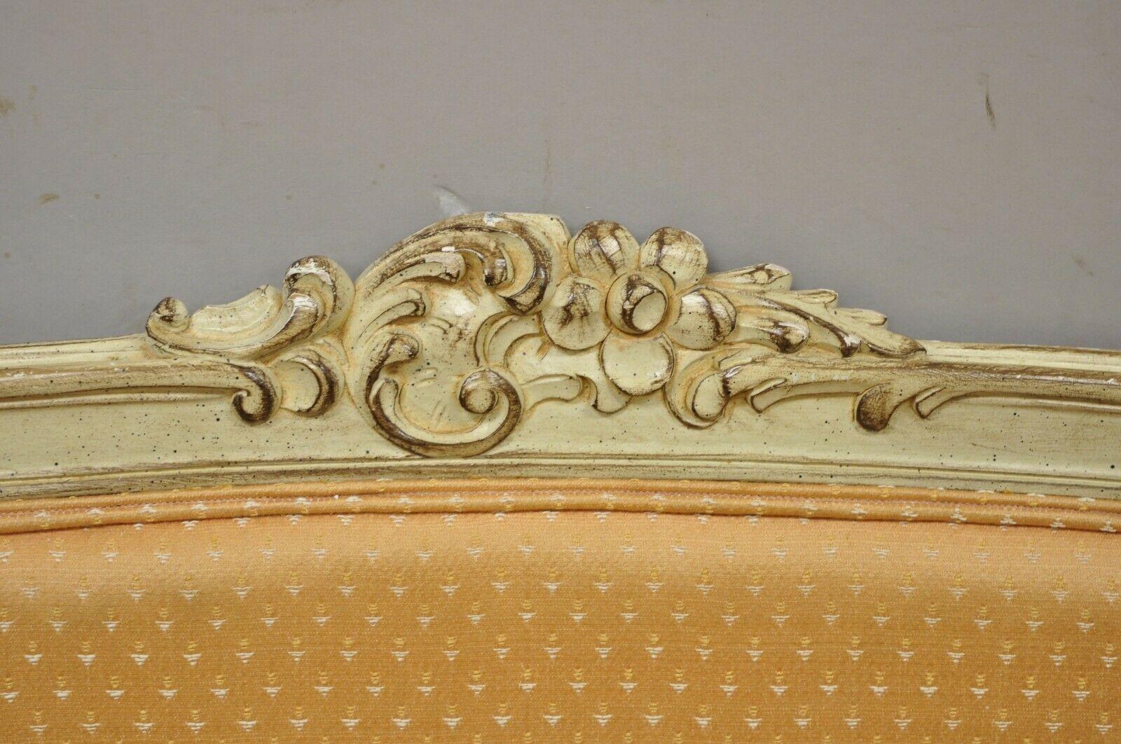 Vintage French Louis XV Victorian Style Small Cane Cream Settee Loveseat Sofa For Sale 4
