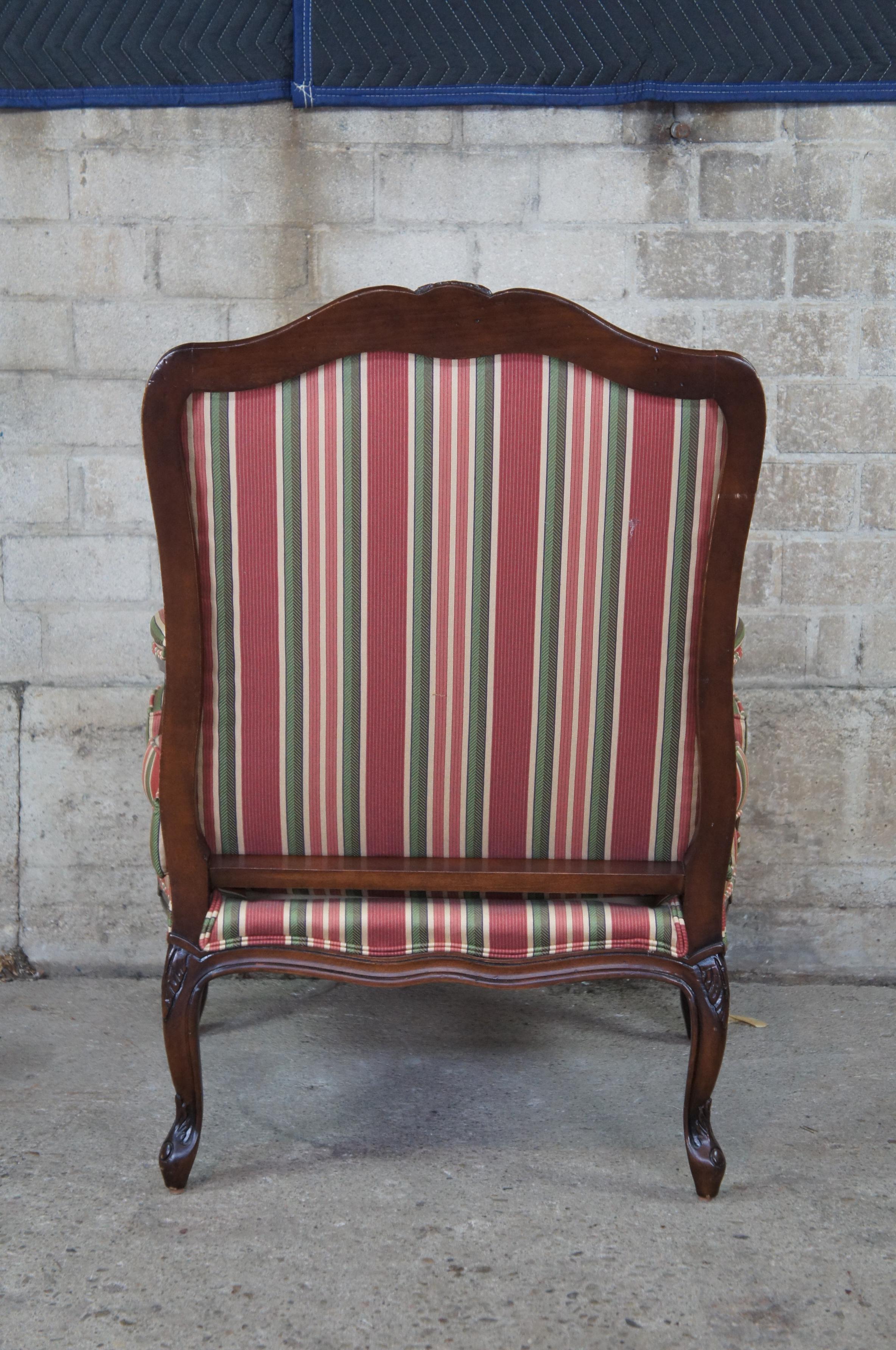 Vintage French Louis XV Walnut Fauteuil Library Arm Chair Striped Upholstery 1