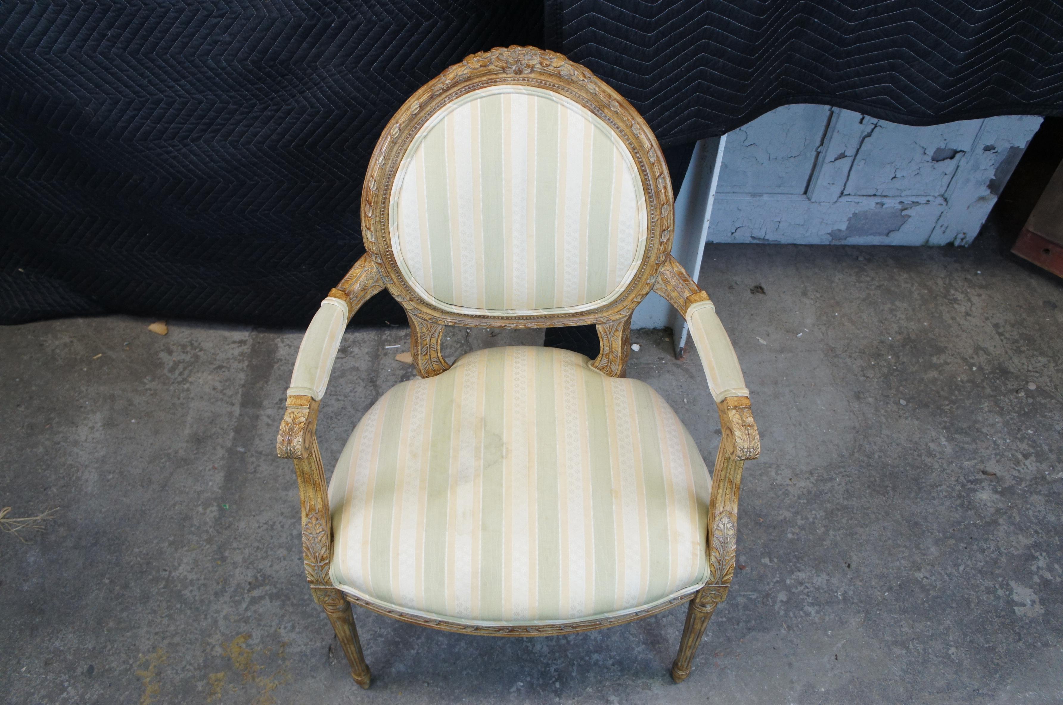 20th Century Vintage French Louis XVI Arm Chair Fauteuil Balloon Back Acanthus Carved