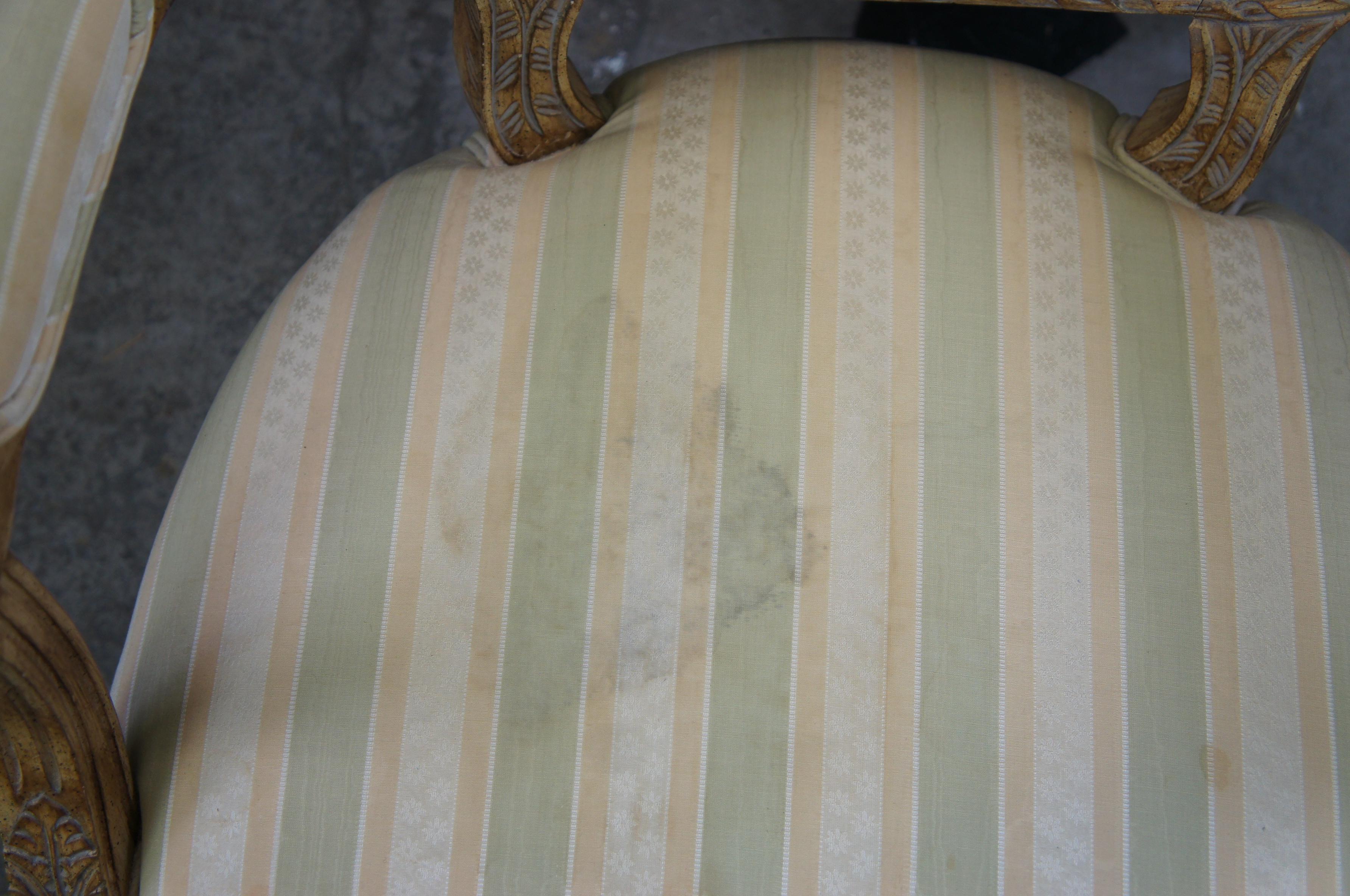 Silk Vintage French Louis XVI Arm Chair Fauteuil Balloon Back Acanthus Carved