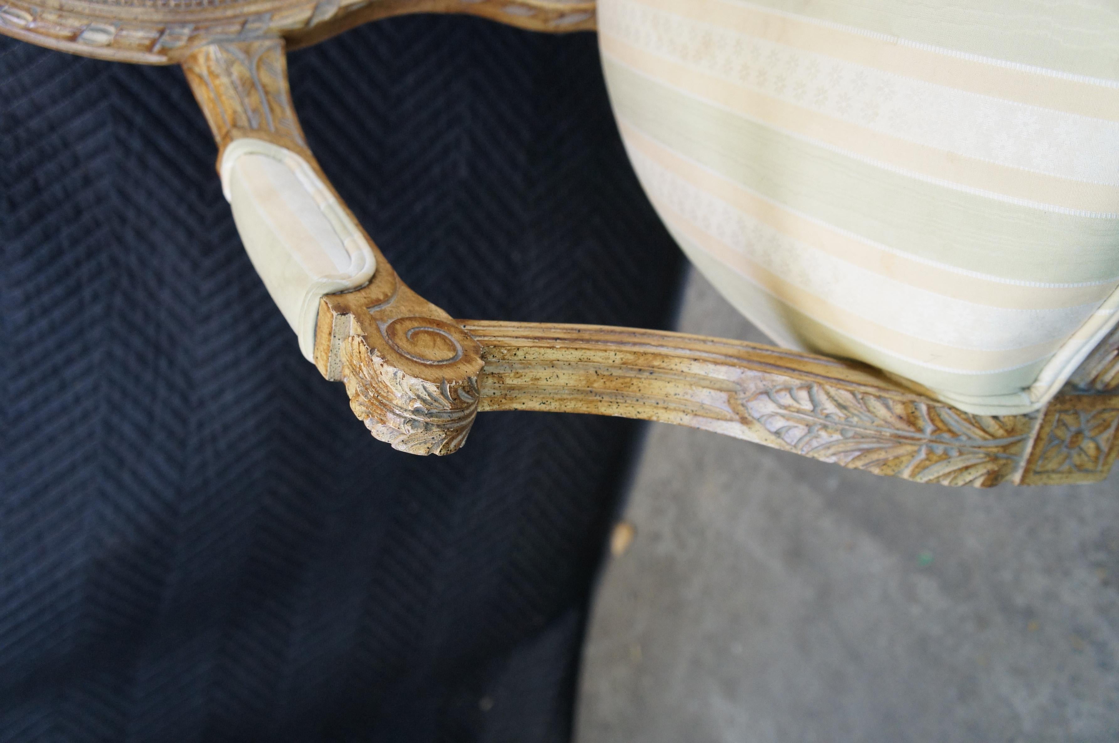 Vintage French Louis XVI Arm Chair Fauteuil Balloon Back Acanthus Carved 1
